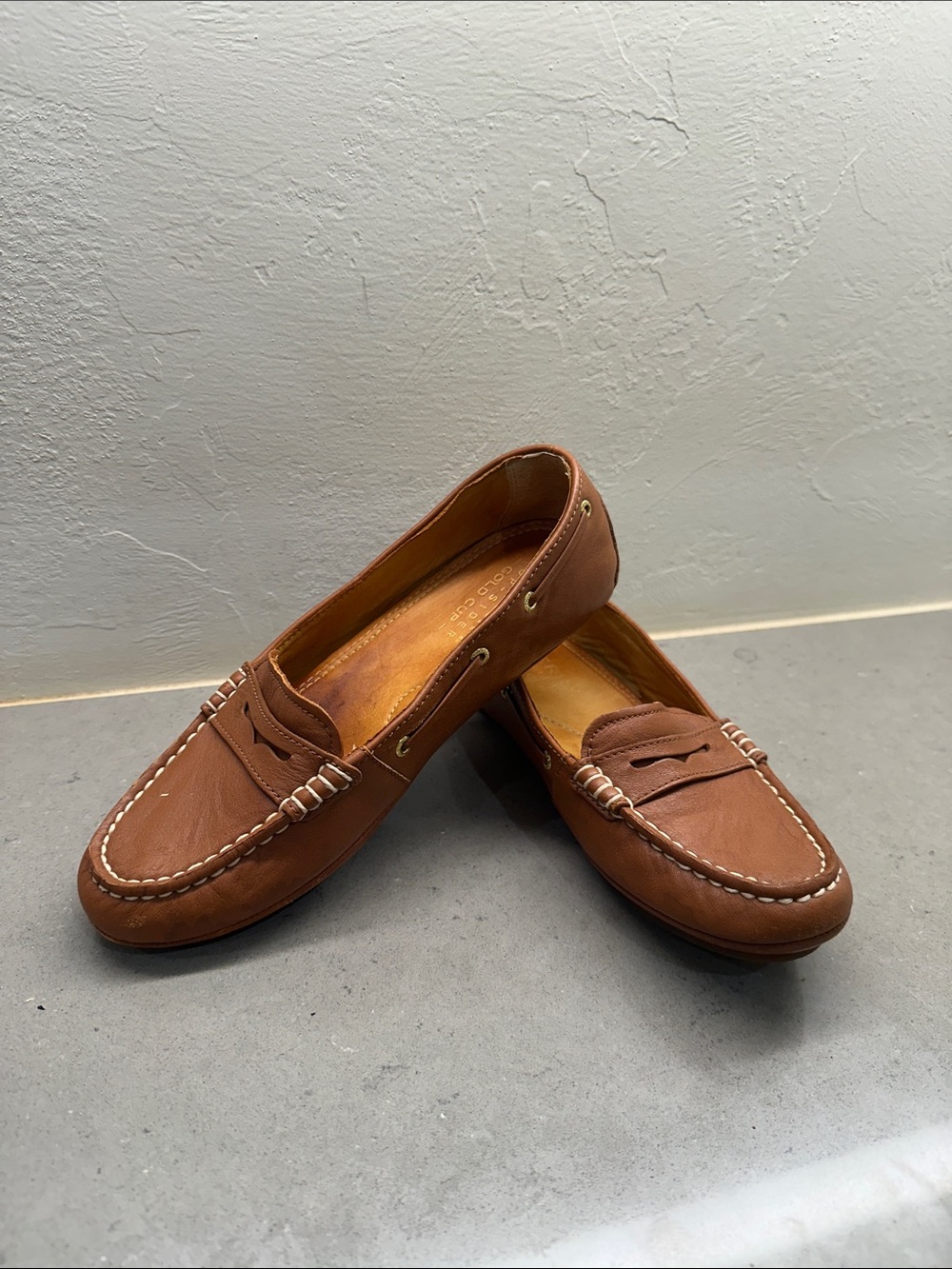 Sperry Brown Leather Penny Loafers with Contrast Stitching